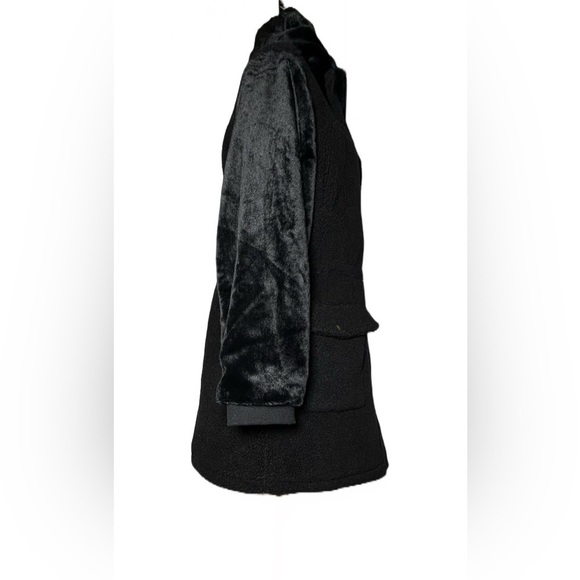 NEW Eden Society Sherpa Black Coat, Faux Fur Sleeves & Hood, Zipper, Pockets, M - Picture 5 of 16